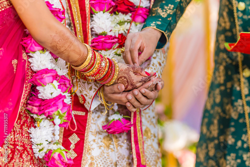 Indian Hindu wedding ceremony rituals close up