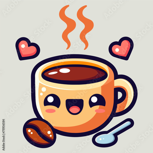 cute happy coffee cup cartoon vector icon illustration. drink character icon