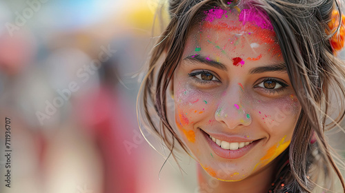 portrait of a girl at Holi celebration 