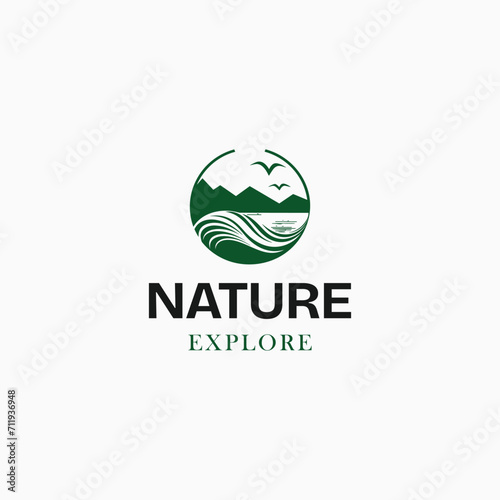 logo mountain, lake place, landscape emblem vector