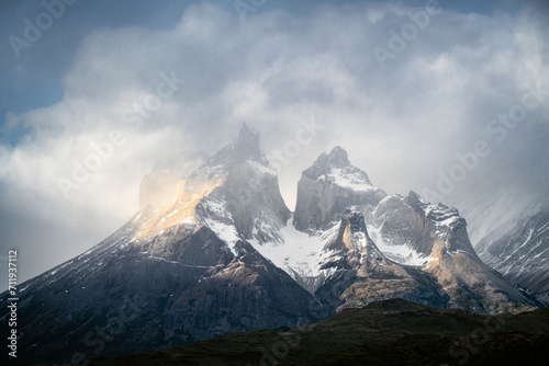 cuernos del paine in the floating clouds