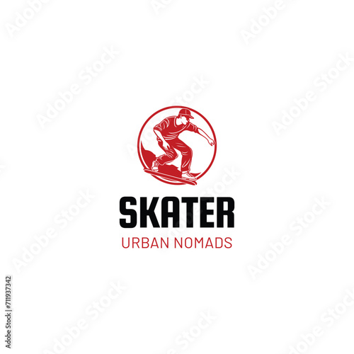 Figure skater silhouette male logo design vector