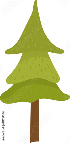 Cartoon pine tree with a simple design, hand-drawn style. Nature, environment...