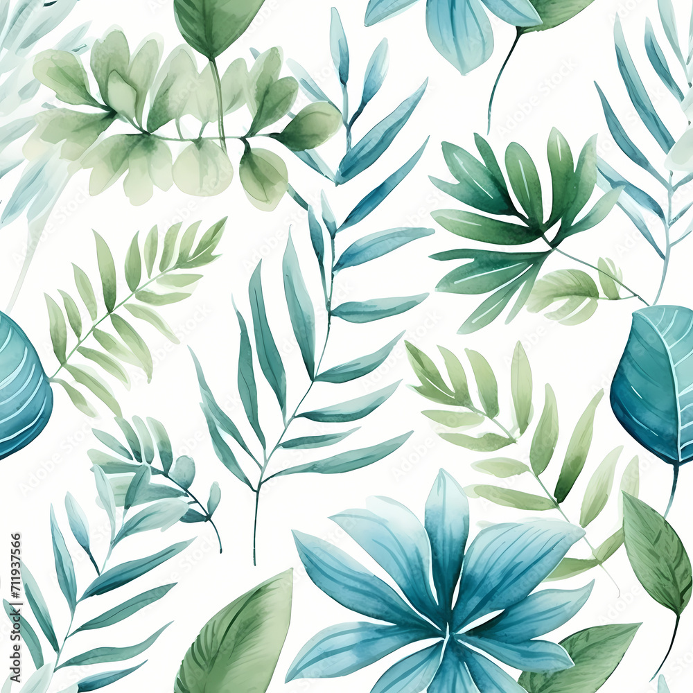 Seamless pattern of Boho foliage botanical tropical leaves and floral pattern. Wrapping paper pattern
