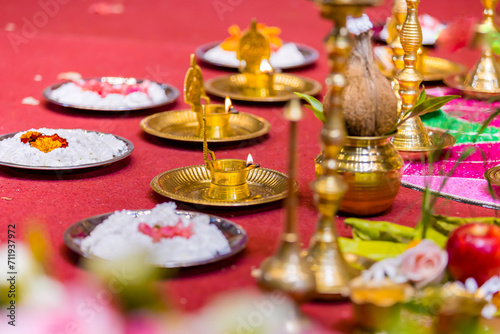 Indian Hindu wedding ceremony ritual items
