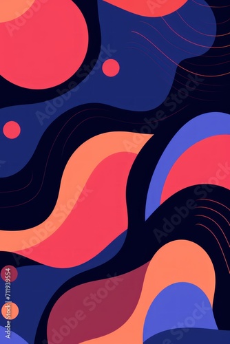Colorful animated background, in the style of linear patterns and shapes, rounded shapes, dark grape and coral, flat shapes