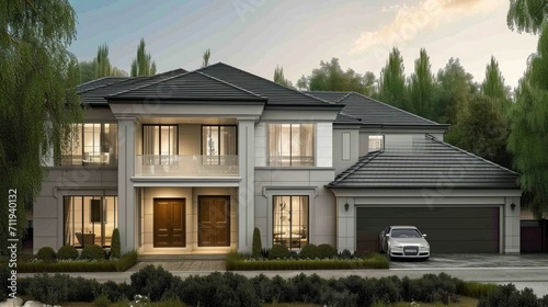 Luxurious new construction home. Modern style house with car garage   © Barbara Taylor