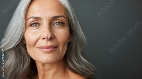 Grey-Haired Older Woman Looking at the Camera Generative AI photo