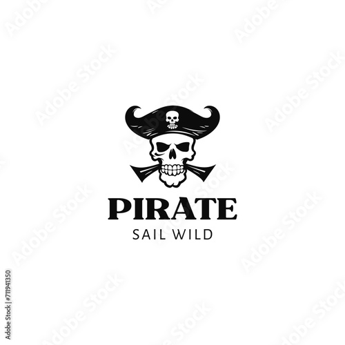 Pirate skull emblem logo vector illustration