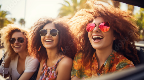 Group of friends enjoying car ride