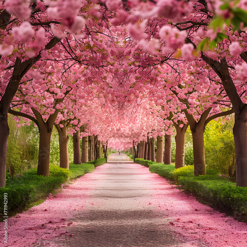 Springtime stroll: blossoming cherry avenue in full bloom