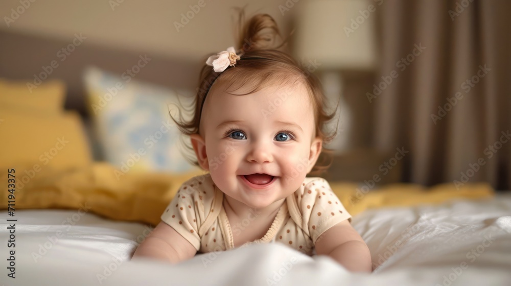 Happy Baby Lying on Bed Generative AI Happy Baby Lying on Bed Generative AI