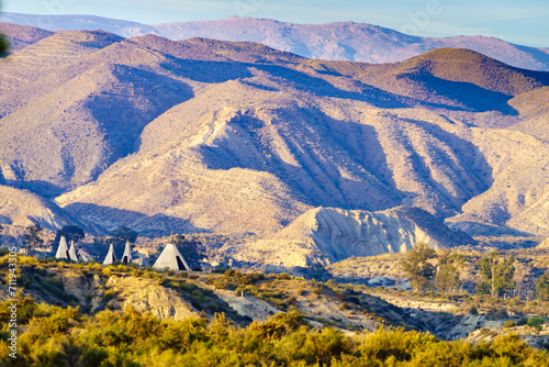 Tabernas desert and Indian village wigwams at Western Leone, Spain