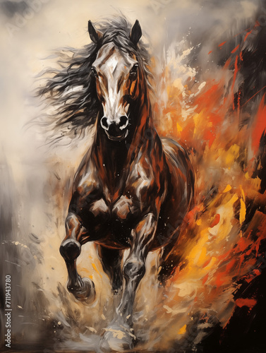Acryl Abstract Horse Running Through Fire