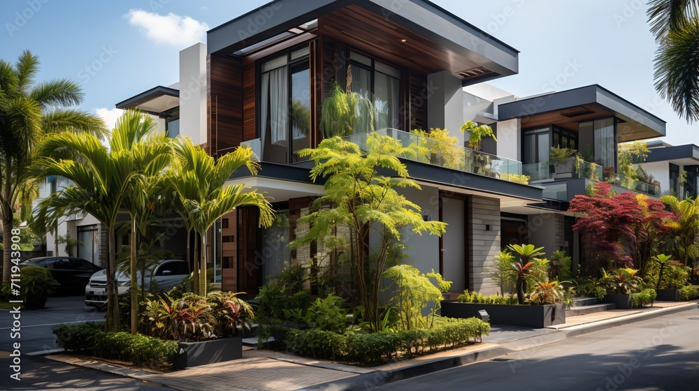 Modern luxury house with minimalist landscape design