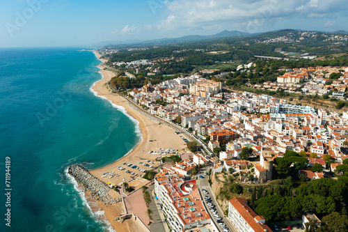 Fototapeta Naklejka Na Ścianę i Meble -  Aerial view of the seaside resort town of San Paul de Mar in Catalonia, Spain