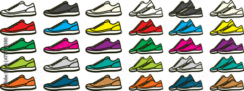 Illustration set of simple sneakers seen from the side