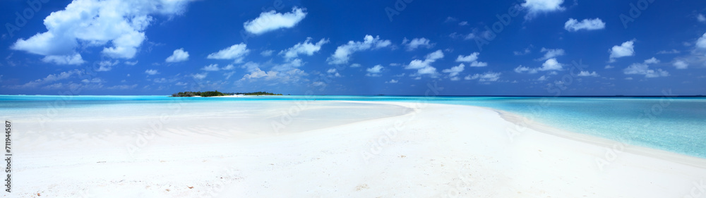 Panoramic of tropical beach and island, Maldives Panoramic of tropical beach and island, Maldives