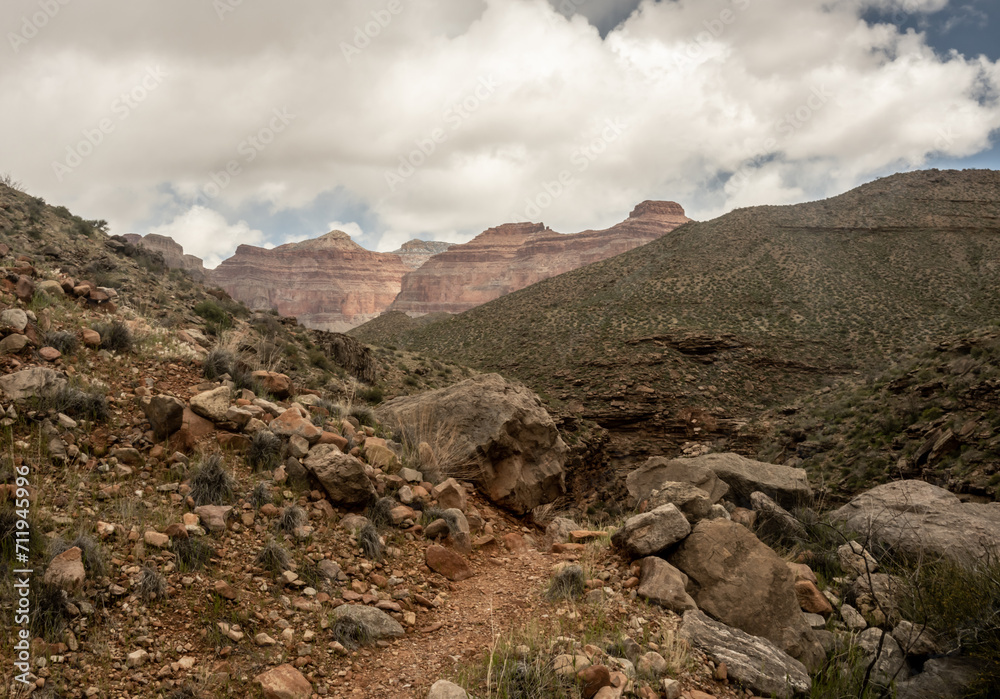 Tonto Trail Passes Through Pile Of Large Boulders In Grand Canyon