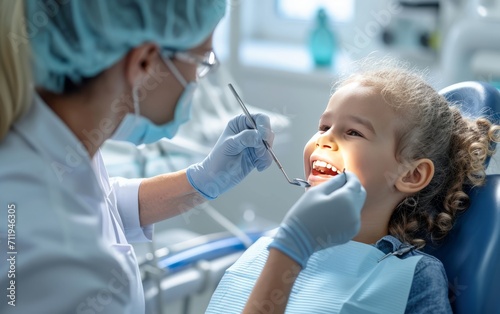 Happy child with a dentist - a friendly interaction between an child patient and a dental professional, highlighting good dental care