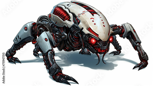 illustration of a robot scorpion with red eyes without background, Generate AI.