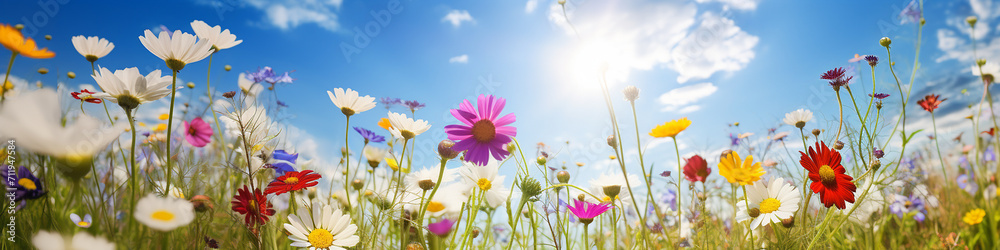 Blumenwiese, Hintergrund Panorama , Sommerblumen