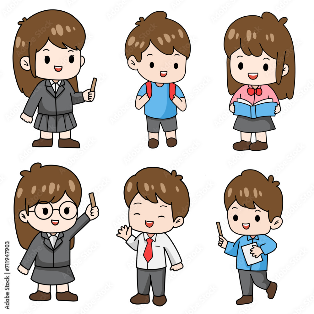 Set vector cartoon of students studying, back to school Set vector cartoon of students studying, back to school