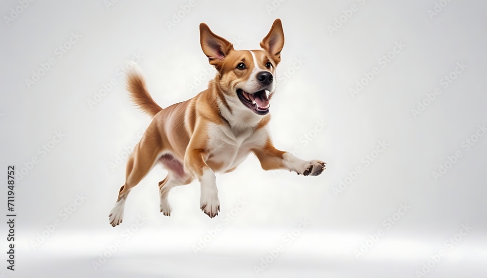Fun jumping dog  isolated on a white background created with generative ai