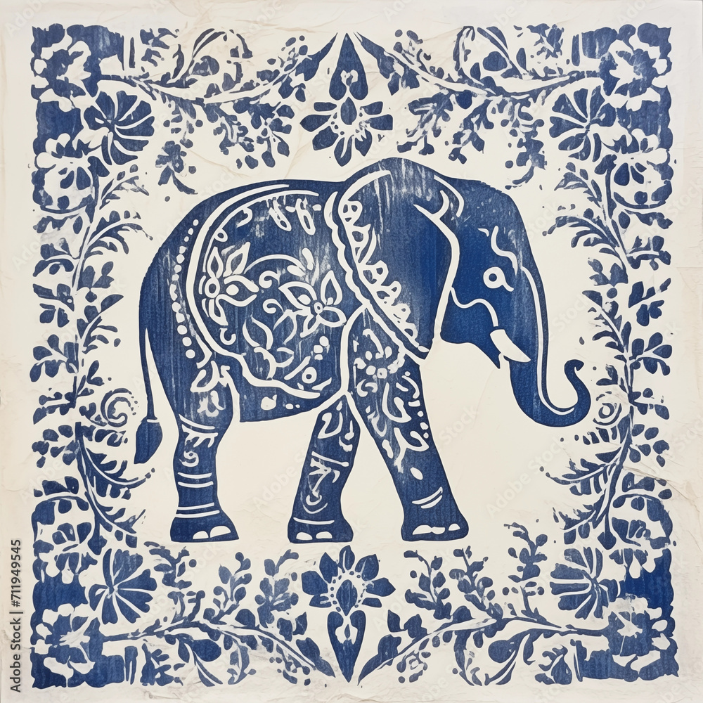 Fototapeta premium Block printed elephant