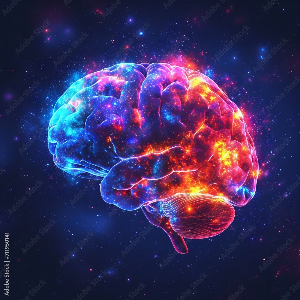 A human brain with rainbow colors and glitter, representing uniqueness, creativity and Autism. A human brain with rainbow colors and glitter, representing uniqueness, creativity and Autism.
