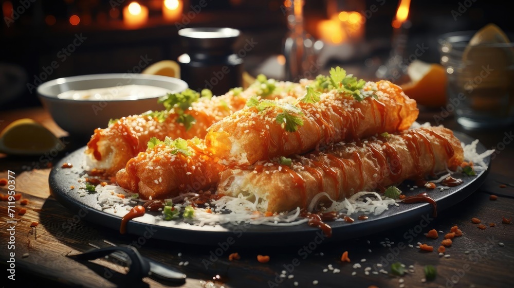 Delicious crispy tempura on a plate with blur background Delicious crispy tempura on a plate with blur background