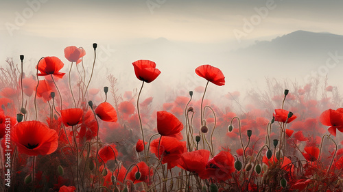 Poppy field at sunset