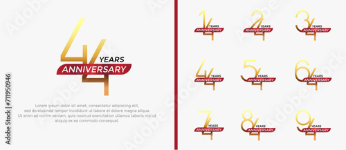 set of anniversary logo gold color and red ribbon on white background for celebration moment © dharmArt
