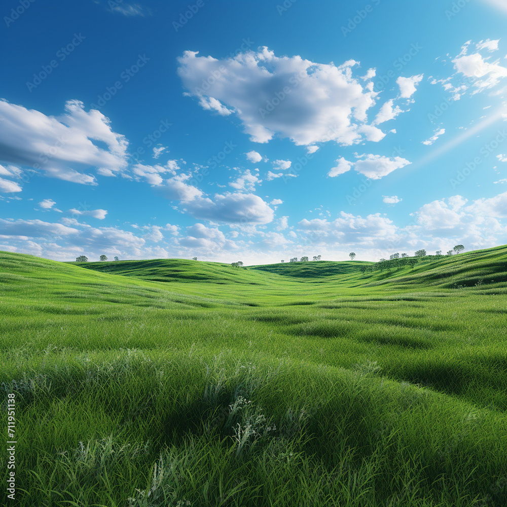 russia summer landscape, green fileds, the blue sky