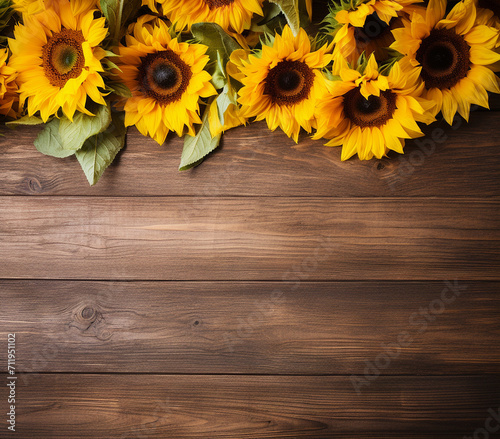 sunflowers on wooden board