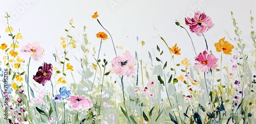 Abstract floral border with summer flowers and white background. 