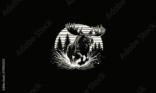 moose angry running on forest vector artwork design photo