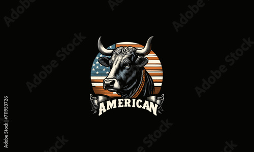 head cow with text american vector artwork design