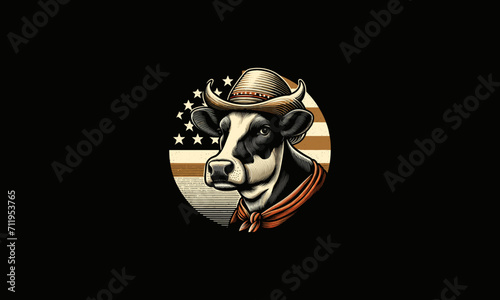 head cow with text american vector artwork design