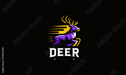 deer running vector illustration flat design logo