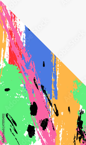 Abstract colorful paint splatter design with vibrant pink, blue, green, orang...