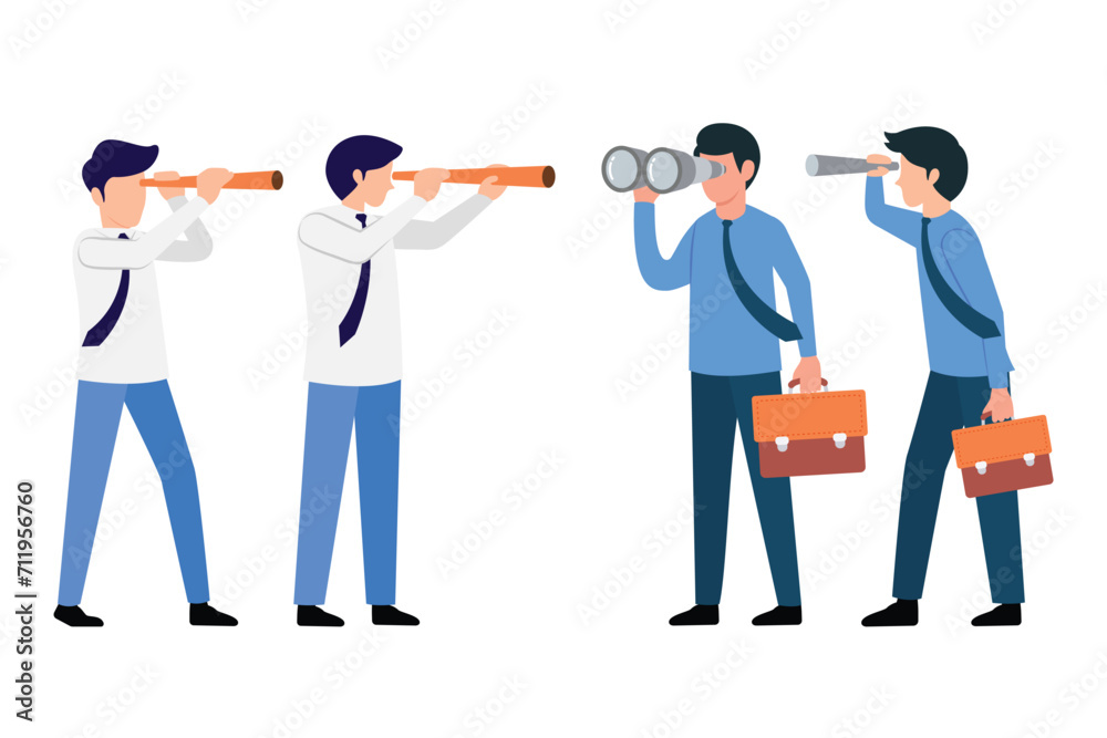Set of Businessman look future with telescopes Set of Businessman look future with telescopes