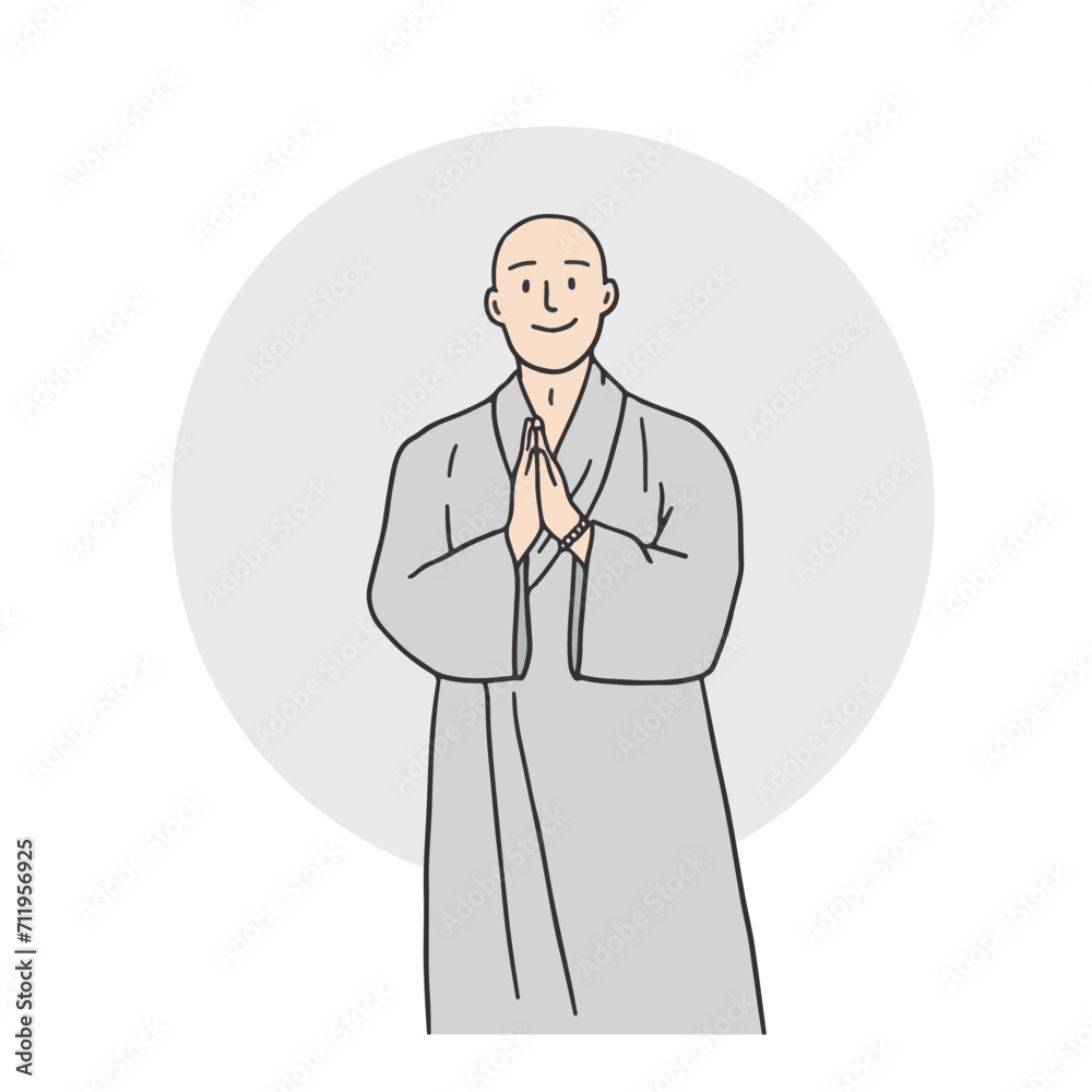 Illustration of a male monk smiling kindly in a monk's robe. Hand-drawn vector elements. Illustration of a male monk smiling kindly in a monk's robe. Hand-drawn vector elements.