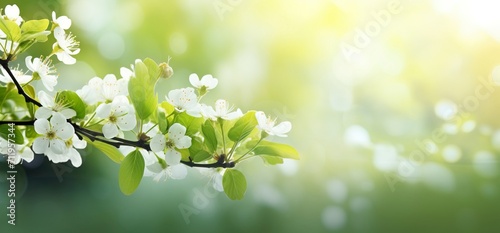 sunny spring background, hd wallpaper, in the style of soft focus lens, dark white and green, symbolic nabis, flower power, serene landscapism, award-winning - generative ai