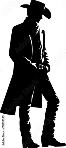 Cowboy standing holding belt buckle pose silhouette