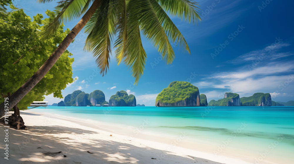 Naklejka premium Coastal Marvel: White Beach and Majestic Mountains Grace Bali's Horizon