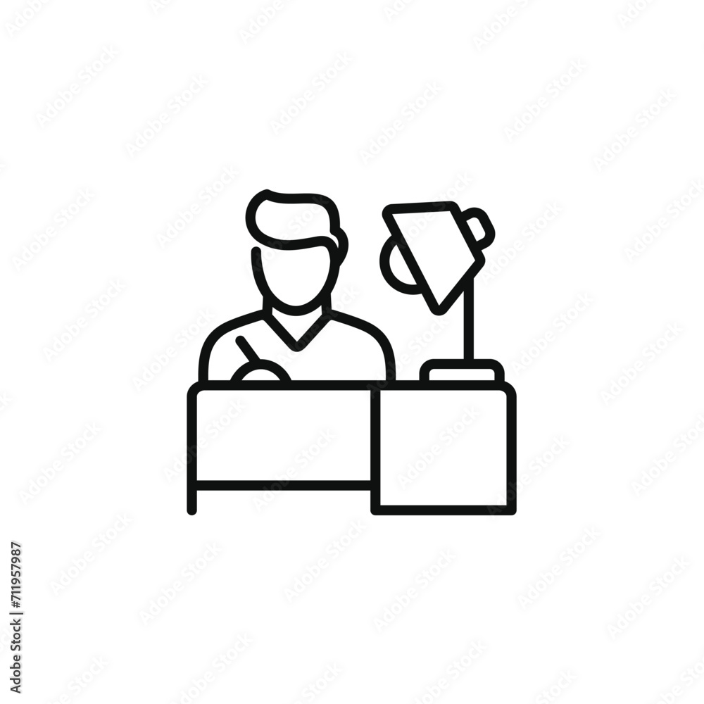 Studying table line icon isolated on transparent background. Desktop workplace icon
