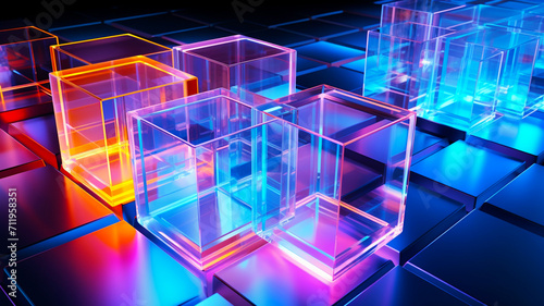 Abstract nested technology illuminated boxes