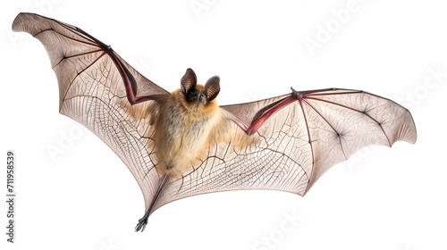 Bat in flight. Wing flap. Flying bat Isolated white background. grey long-eared bat. AI Generative