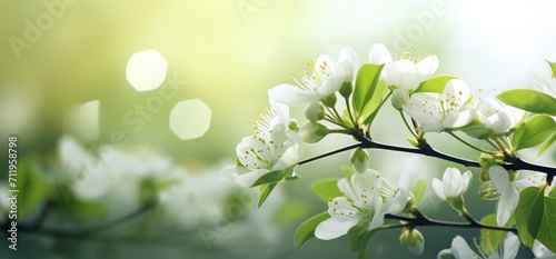 sunny spring background, hd wallpaper, in the style of soft focus lens, dark white and green, symbolic nabis, flower power, serene landscapism, award-winning - generative ai